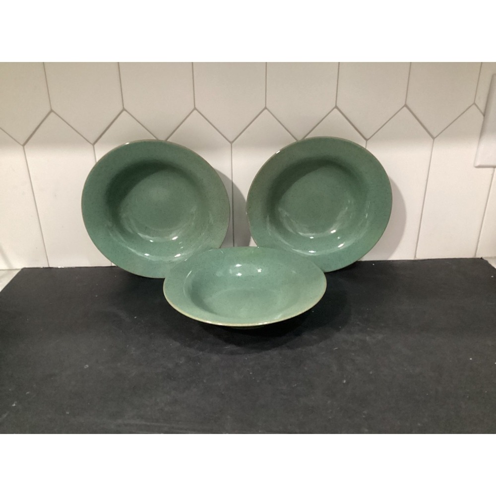 Lindt Stymeist Craftworks Green Tea Speckled Rimmed 3 Salad Soup Bowls Japan *